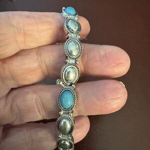 Silver and Turquoise Oval Link Bracelet